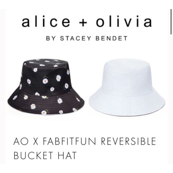 Alice + Olivia Unisex OS Daisy‎ Reversible Bucket Hat Beach Black White Travel - Picture 2 of 7